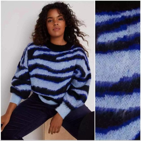 Anthropologie Salma Striped Whisper Soft Eyelash Sweater Blue Motif - Picture 2 of 7
